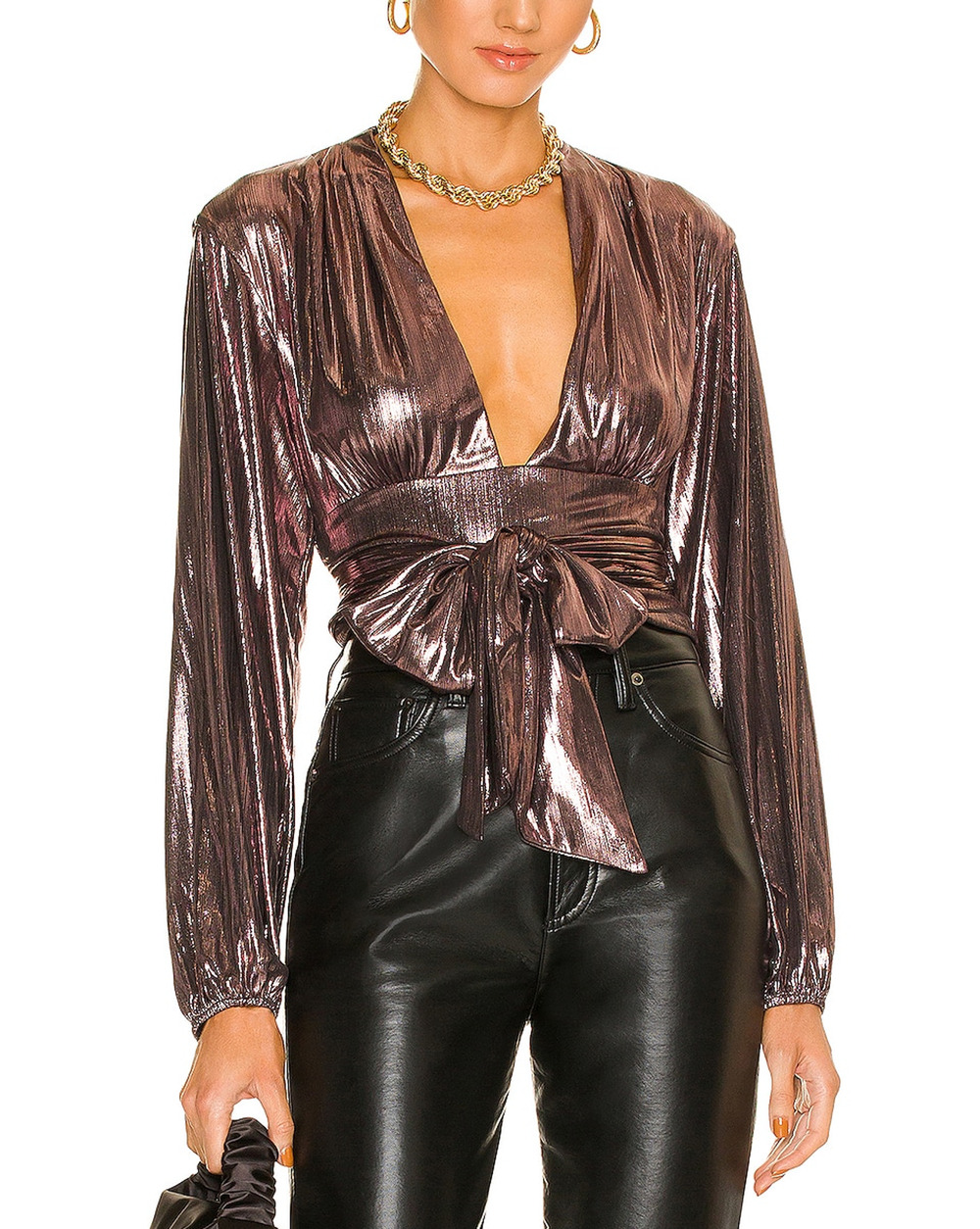 House Of Harlow 1960 Metallic Brown Bourdin Blouse Size XL - Picture 1 of 4
